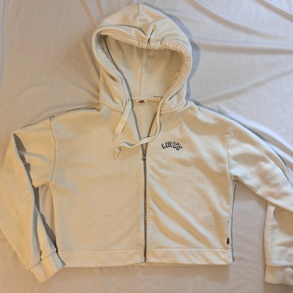 levi's Cream Cropped Zip Hoodie, Size XS - Picture 3 of 7